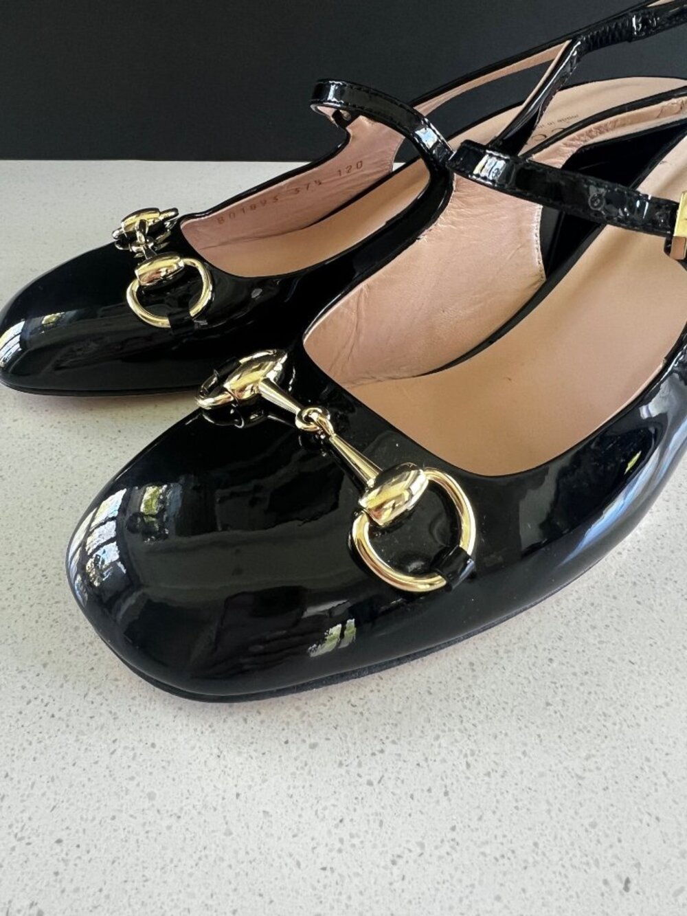 GUCCI Horsebit 42MM black Patent Leather Slingback Pumps heels SIZE 37.5 - Picture 5 of 10